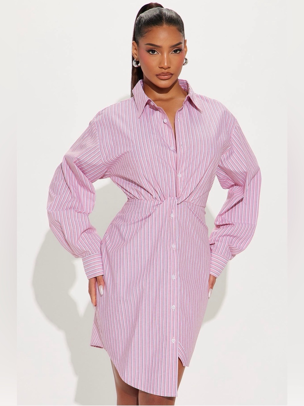 Striped Twist-Waist Shirt Dress